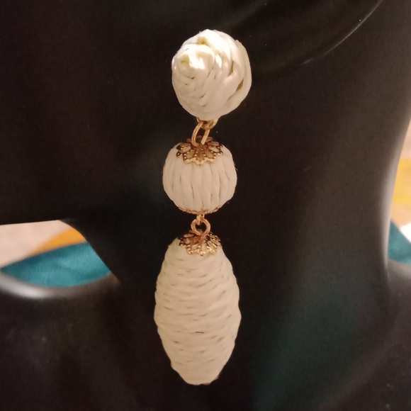 Raffia Earrings Rattan Summer Beach - Picture 2 of 3